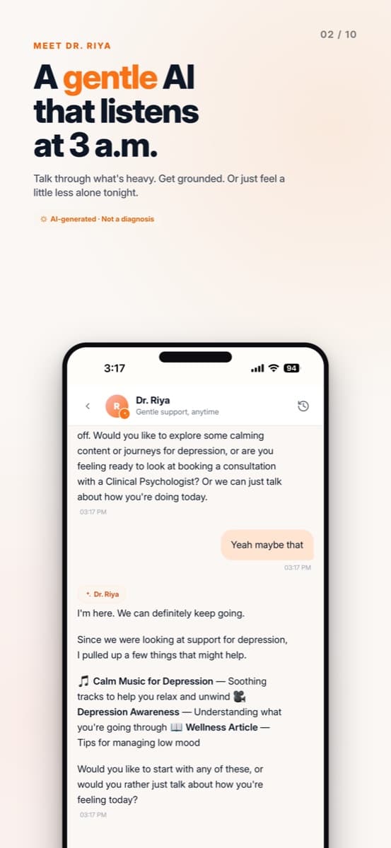 Mindtalk app โ Dr. Riya AI companion
