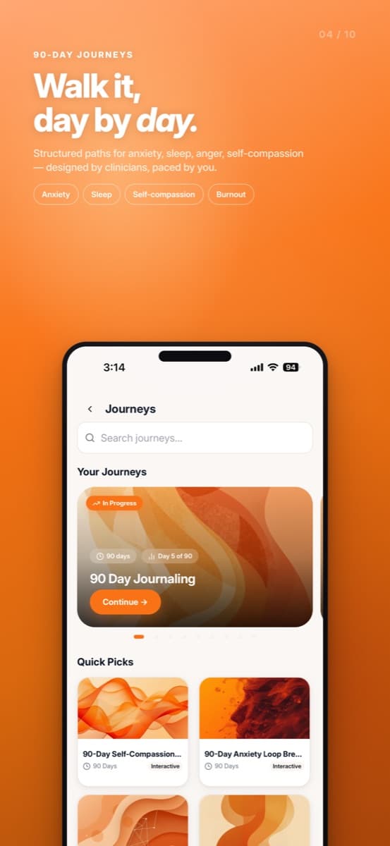 Mindtalk app β 30 to 90-day guided journeys for anxiety, sleep, and self-compassion