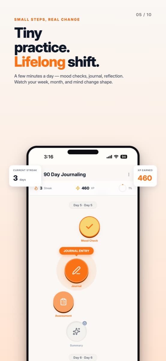 Mindtalk app โ daily practice with structured exercises that build over time